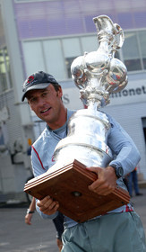 03_1476D © Th.Martinez . Auckland   New Zealand. 2nd March 2003 .America's Cup 2003. Day 5, Alinghi (SUI64) vs Team New Zealand (NZL82). .Alinghi winner of the 31st America's Cup. Ernesto Bertarelli with the Cup!