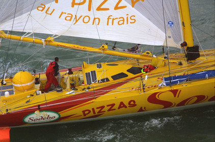 ©Thierry Martinez   Sea&Co.- Vendee Globe 2000 Start - Thursday november 9th .Les Sables d'Olonne (FRA).Thomas Coville (FRA) SODEBO   SAVOURONS LA VIE Open 60' n°25