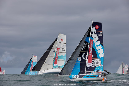 23_21940   © Thierry Martinez. LES SABLES D'OLONNE, 85 - FRANCE 25 septembre 2023.Départ MINI TRANSAT 2023. Départ du Dimanche 24 septembre retardé au Lundi 25 Sept .Les Sables d’Olonne (FRA)    Santa Cruz de la Palma ( Canaries)    St François ( Guadeloupe): 4050 NM.