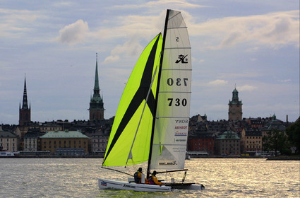 01_0510D-©ThMartinez- Sweden 1st 3rd August 2001. Archipelago Raid (Catamaran Formula 18).Franck Cammas (FRA) & Steve Ravussin , winners, arriving in Stockholm (SWE)