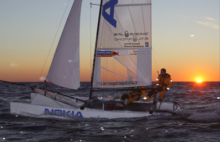 03_3256D © Th.Martinez,STOCKHOLMSWEDEN10 07 03-Archipelago Raid (2003).Leg4: Marieham (Finland) to Fejan (Sweden) . Team Nokia-Kempff in sunset light.