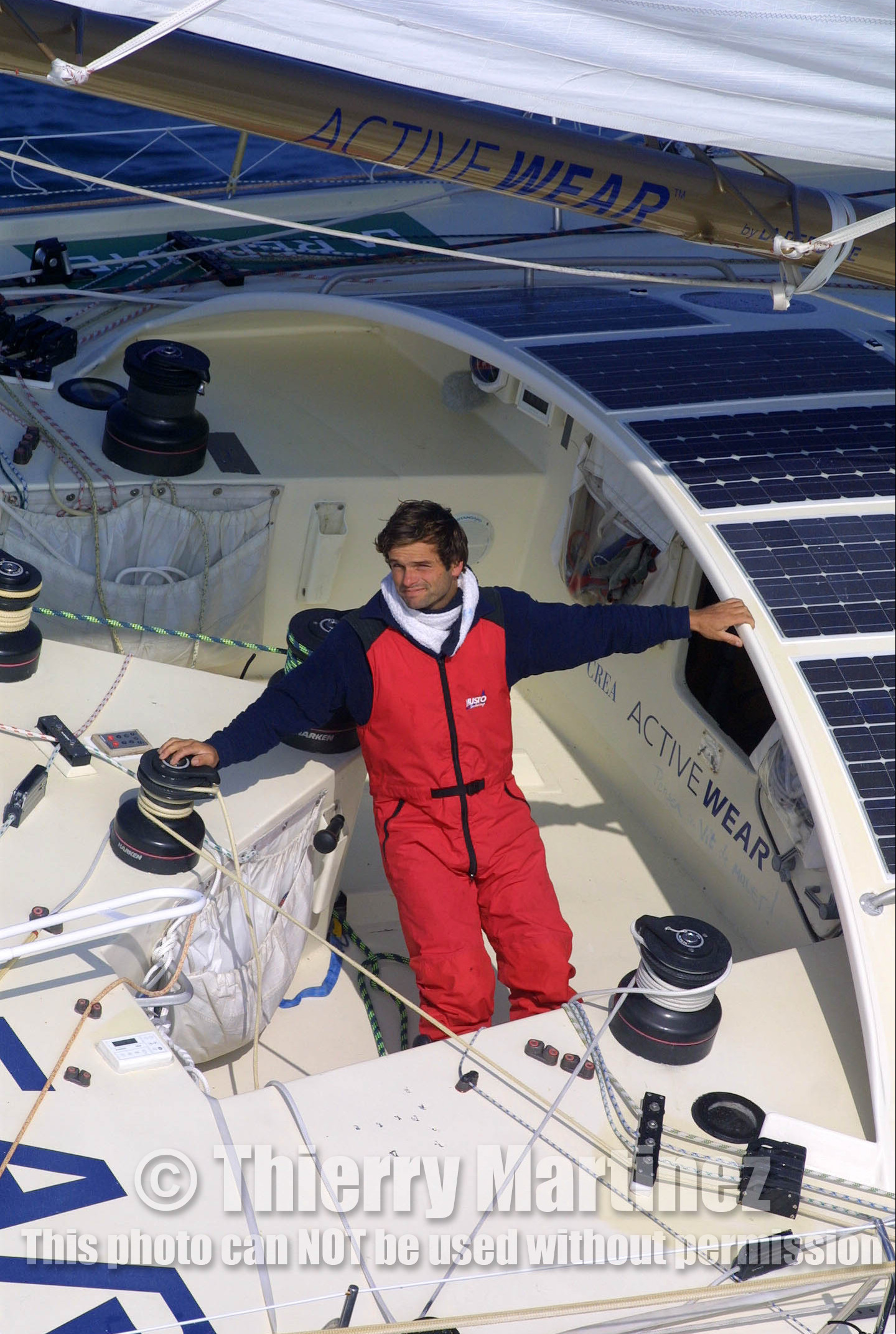 ©ThMartinez- Vendee Globe 2000 Finish. 19th February 2001. 15h20(Local time) 50miles offshore Les Sables..Marc Thiercelin (FRA) ACTIVEWEAR 50 miles of the finish line. Marc should finish 4th tomorrow morning