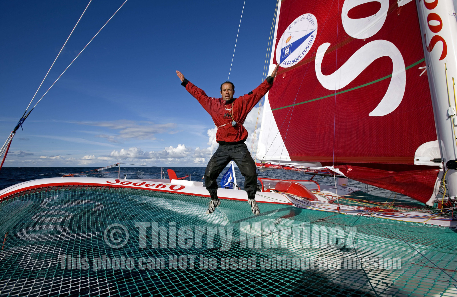 Thomas Coville(FRA) training on board trimaran SODEB'O for 2006 Route du Rhum.