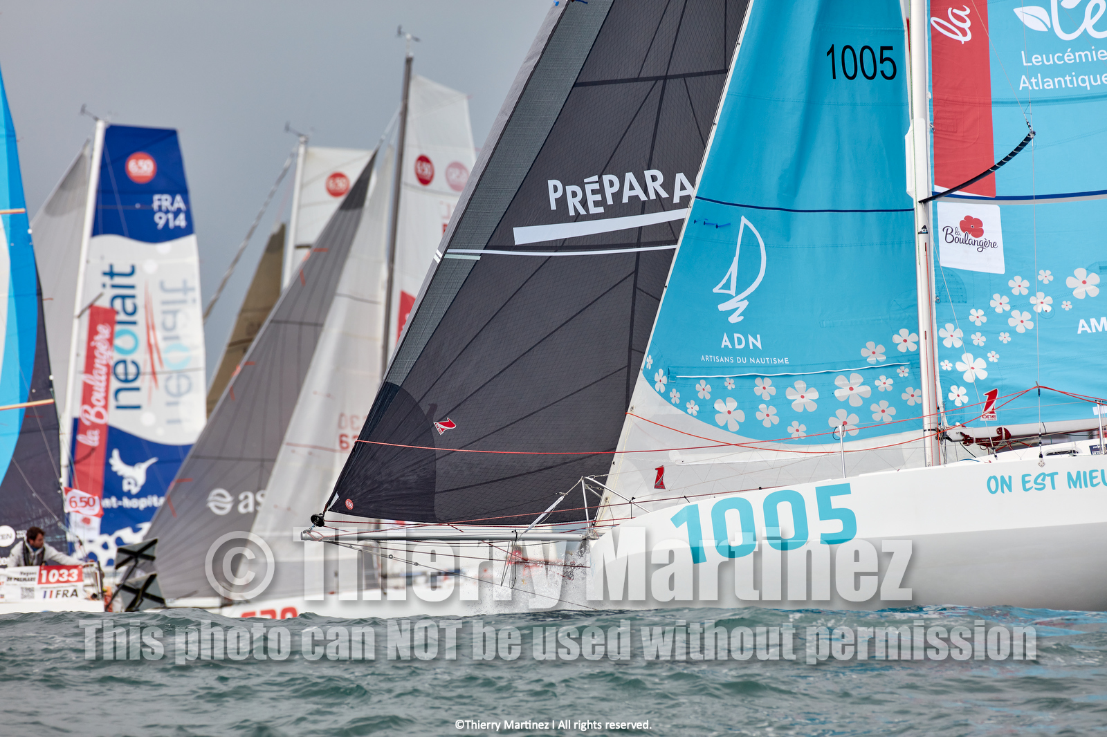 23_22378   © Thierry Martinez. LES SABLES D'OLONNE, 85 - FRANCE 25 septembre 2023.Départ MINI TRANSAT 2023. Départ du Dimanche 24 septembre retardé au Lundi 25 Sept .Les Sables d’Olonne (FRA)    Santa Cruz de la Palma ( Canaries)    St François ( Guadeloupe): 4050 NM.