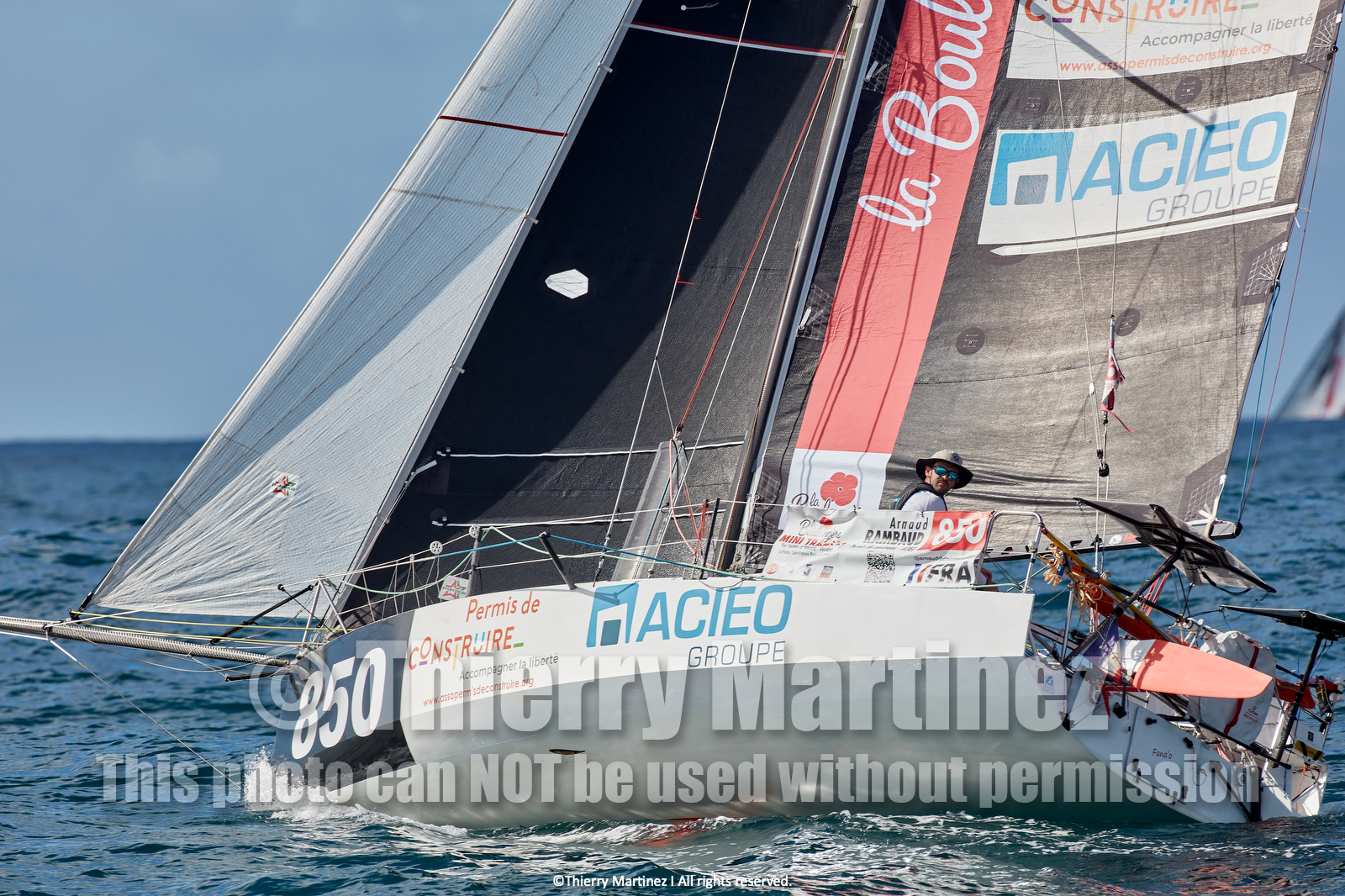23_22817   © Thierry Martinez. LES SABLES D'OLONNE, 85 - FRANCE 25 septembre 2023.Départ MINI TRANSAT 2023. Départ du Dimanche 24 septembre retardé au Lundi 25 Sept .Les Sables d’Olonne (FRA)    Santa Cruz de la Palma ( Canaries)    St François ( Guadeloupe): 4050 NM.